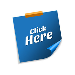 Click Here Blue Sticky Notes Vector Icon Design