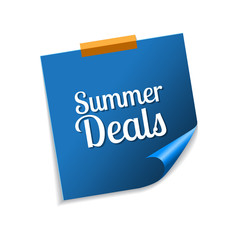 Summer Deals Blue Sticky Notes Vector Icon Design