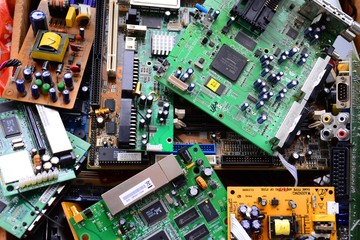 Old electronics mainboards in private collection - obrazy, fototapety, plakaty