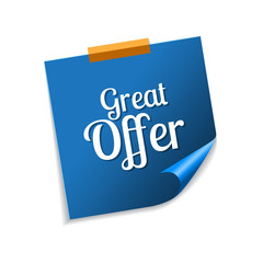 Great Offer Blue Sticky Notes Vector Icon Design
