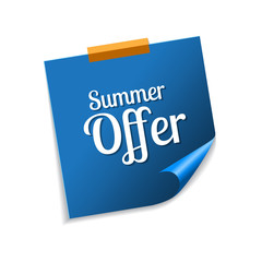 Summer Offers Blue Sticky Notes Vector Icon Design