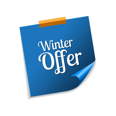 Winter Offer Blue Sticky Notes Vector Icon Design