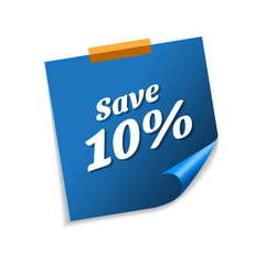 save 10 percent Blue Sticky Notes Vector Icon Design