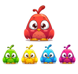 Little cute cartoon bird, colorful variants