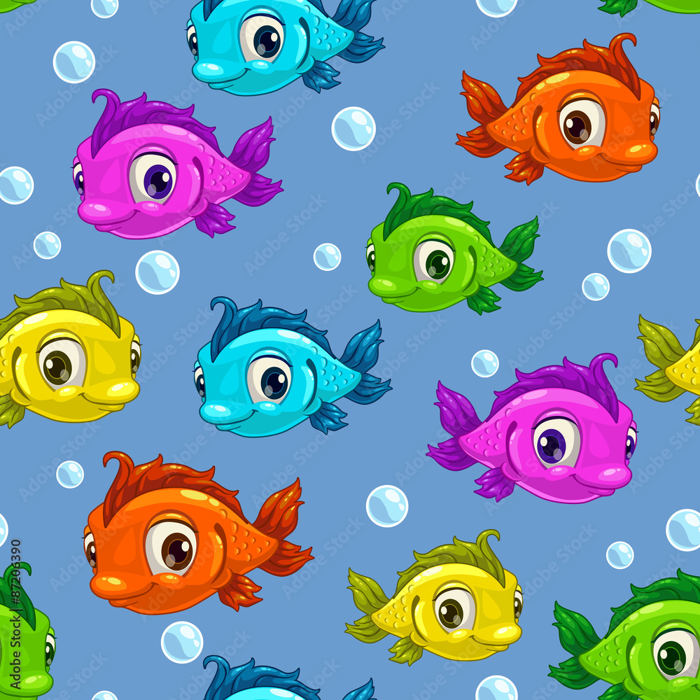 Sticker Seamless pattern with fishes