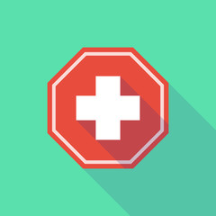 Fototapeta premium Long shadow stop signal with a pharmacy sign