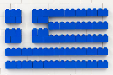 Sofia, Bulgaria - July 16, 2015: Plastic blocks pieces in planar structure that shows playful toy interpretation of national flag of Greece