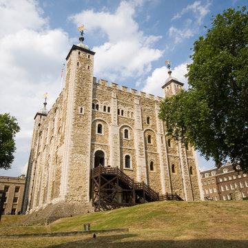 The White Tower, Tower of London. Wide angle view of The White Tower, the central keep within the Tower of London.