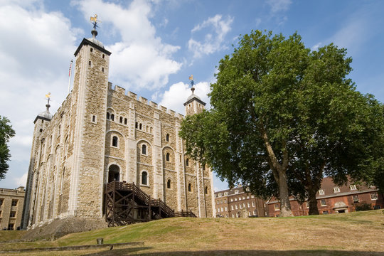 The White Tower, Tower of London. Wide angle view of The White Tower, the central keep within the Tower of London.