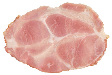 Slice of Pork Gammon Ham Isolated on White Background.