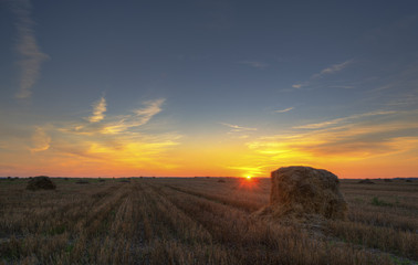 Fototapeta na wymiar Haystacks.Sunset on the field 