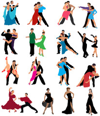 Dancing couples, different styles of dance, color vector illustration