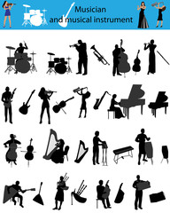 Silhouettes of the musicians playing musical instruments