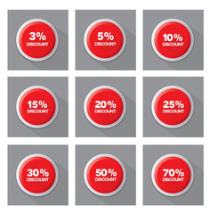 Set of  red discount vector buttons