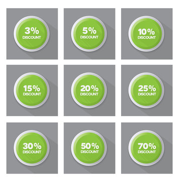 Set Of Discount Green  Vector Buttons