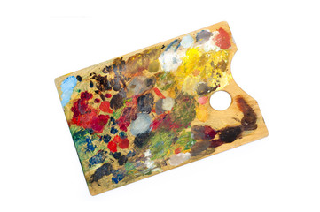 Wooden art palette on white background