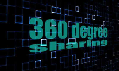 Obraz premium Pixelated words 360 degree sharing on digital background