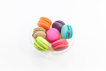 Fototapeta na wymiar Colorful of Macaron in glass on white background
