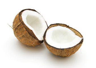 Halfs of coconut isolated on white backgrround