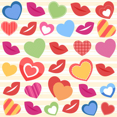 Background with colorful hearts and lips