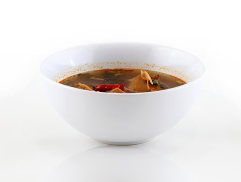 Thai tom yam soup with shrimp,on white background