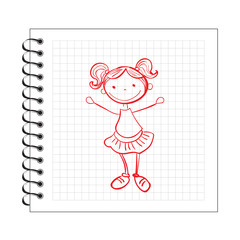 Illustration of doodle girl on notepad paper
