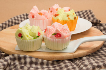 Cotton wool cake. Thai Dessert (steam cup cake)