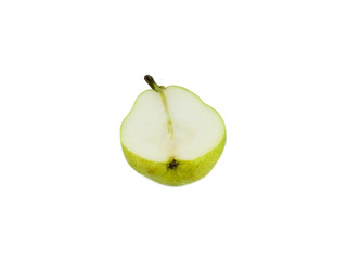 Pear Williams cut in half over white background