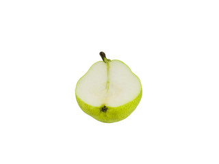 Pear Williams cut in half over white background