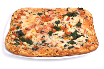 Square pizza on white background