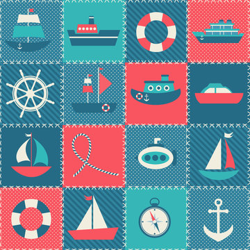 Patchwork background with sea transport