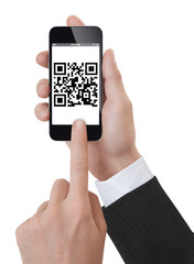 Hand Holding a Smartphone scanning qrcode