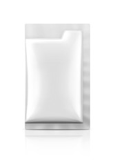 blank foil sachet packaging isolated on white background