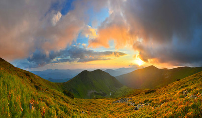 Fototapeta premium Sunset in summer mountains