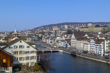 Fototapeta premium view of Limmat river in Zurich, Switzerland