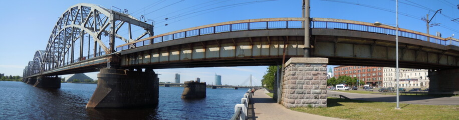 Panoramic view of railway bridge (Riga, Latvia)