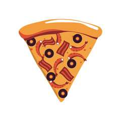 Slice of shrimp pizza on white background