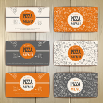 Set of pizza card design. Sketch illustration