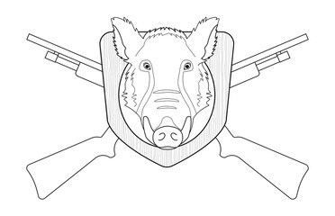 Hunting trophy. Boar head. Contour