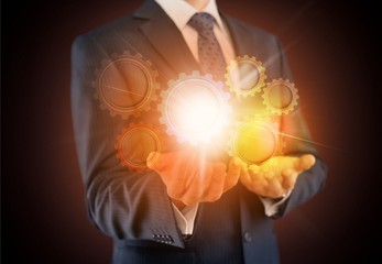 Blue, business, cog.