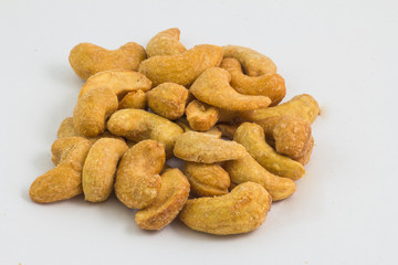 Cashew nuts in white background