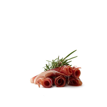5 parma ham slices with fresh rosemary branch on top