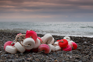 Fishing floats on the beach