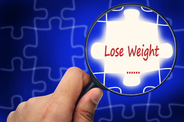Lose weight word. Magnifier and puzzles.