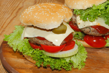 Hamburger, Fast food, Junk food, Hacksteak, Salat, Tomaten, Käse