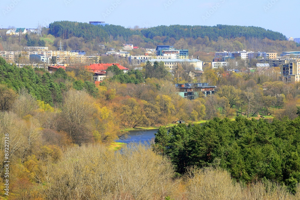 Wall mural vilnius city view from neris river board in lazdynai district