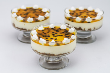 Passion fruit cheesecake in a glass. 