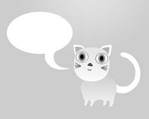 Cute little bright cat with clear white communication bubble