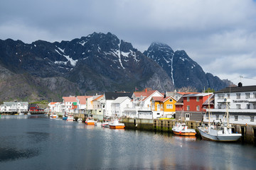 Fototapeta na wymiar port city on Lofoten Islands in Norway