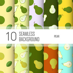 10 seamless backgrounds or patterns with fruit. Pear.